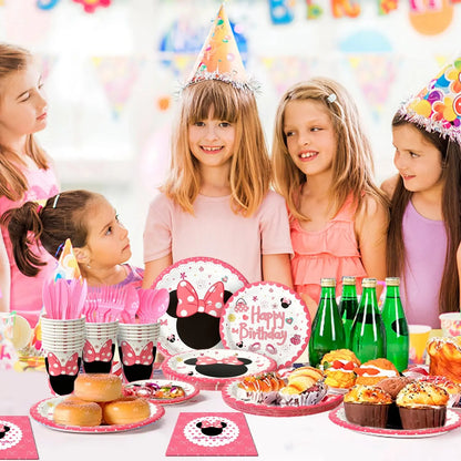 113PCS Min-niee Mou-ses Party Supplies Set – Plates, Cups, Napkins, Tablecloth & More – Birthday Tableware Kit for Kids Girls' Theme Party SKYNIX