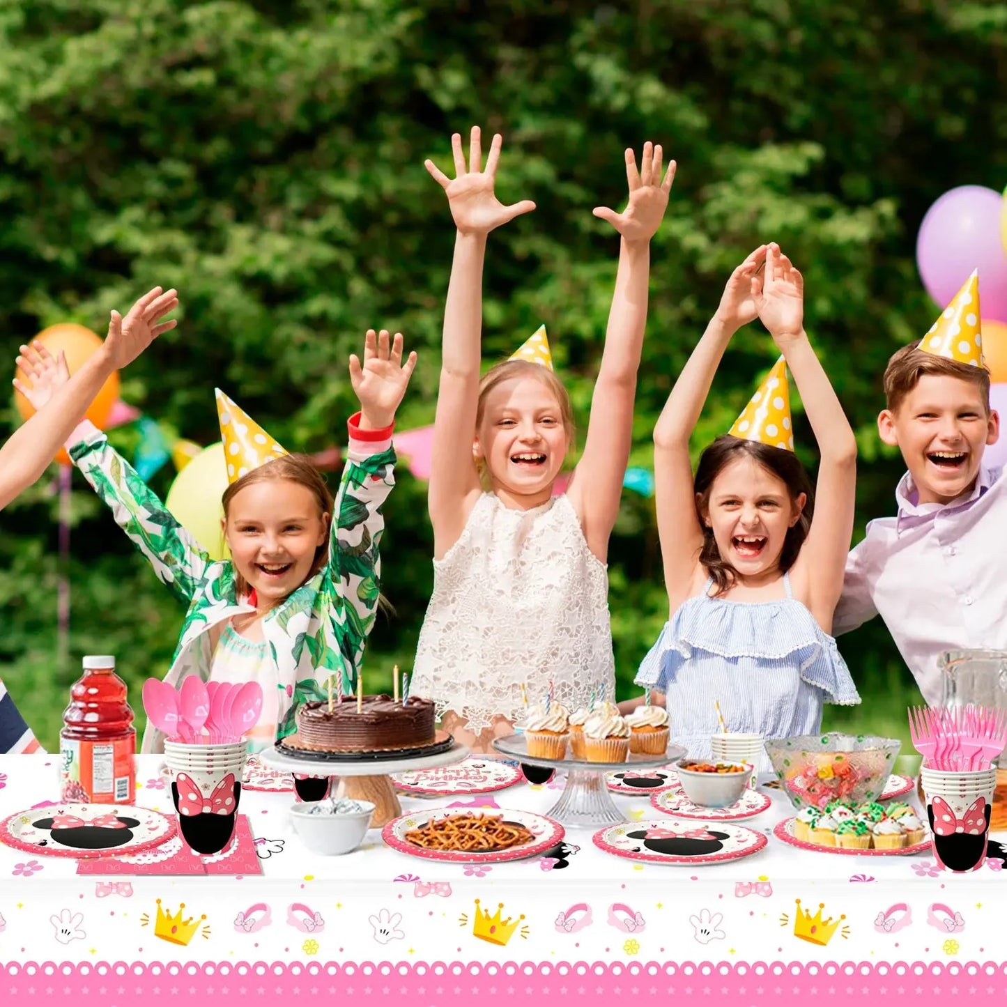 113PCS Min-niee Mou-ses Party Supplies Set – Plates, Cups, Napkins, Tablecloth & More – Birthday Tableware Kit for Kids Girls' Theme Party SKYNIX