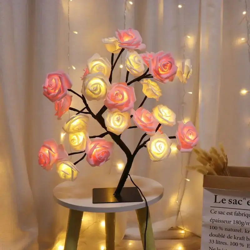 24 LED Rose Tree Fairy Lights – USB Table Lamp for Bedroom, Christmas, Wedding & Home Decor SKYNIX