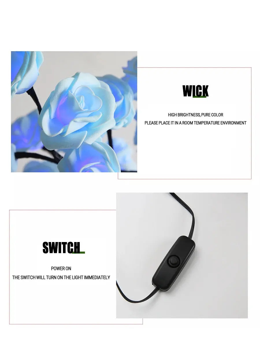 24 LED Rose Tree Fairy Lights – USB Table Lamp for Bedroom, Christmas, Wedding & Home Decor SKYNIX