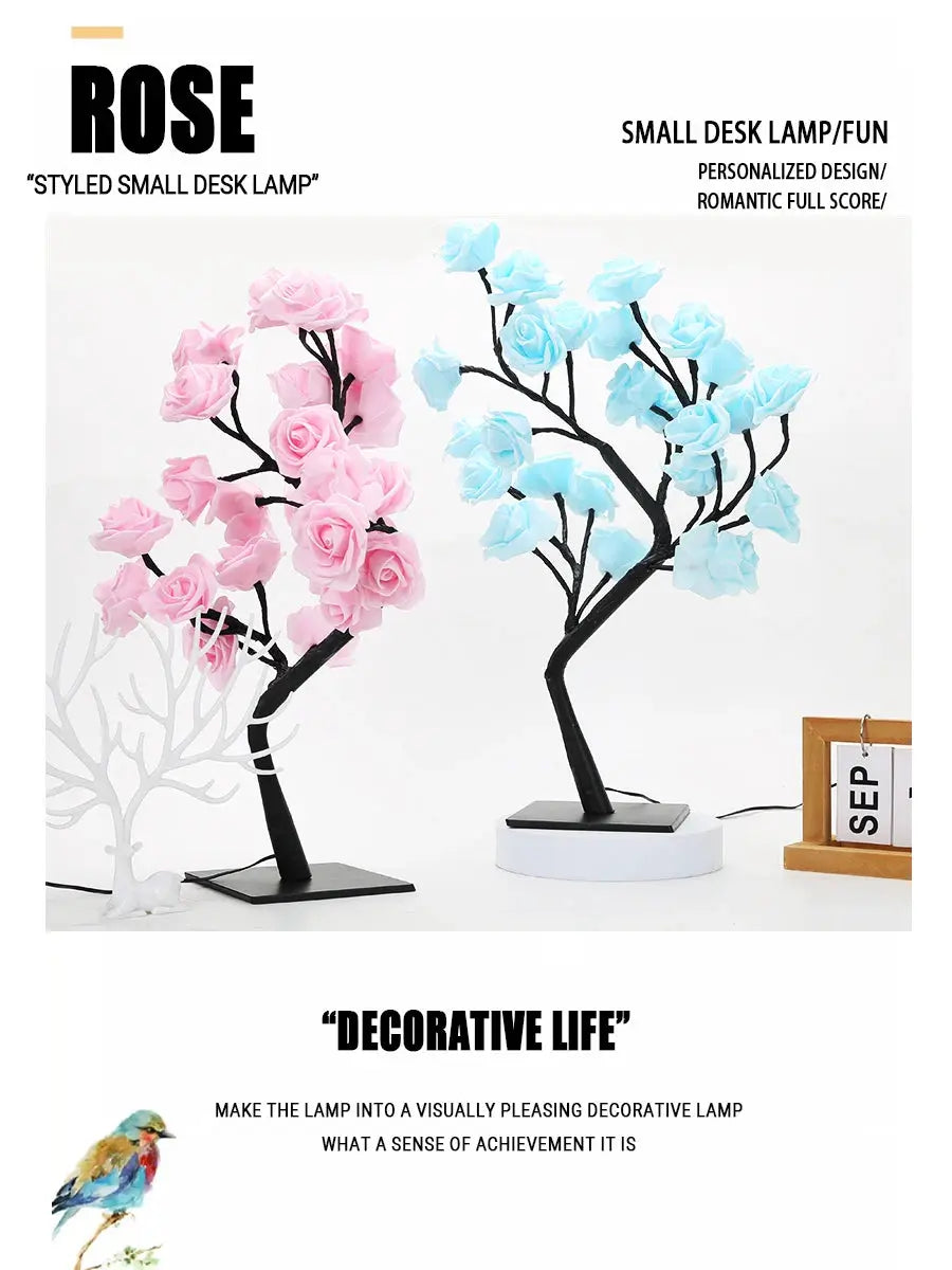 24 LED Rose Tree Fairy Lights – USB Table Lamp for Bedroom, Christmas, Wedding & Home Decor SKYNIX