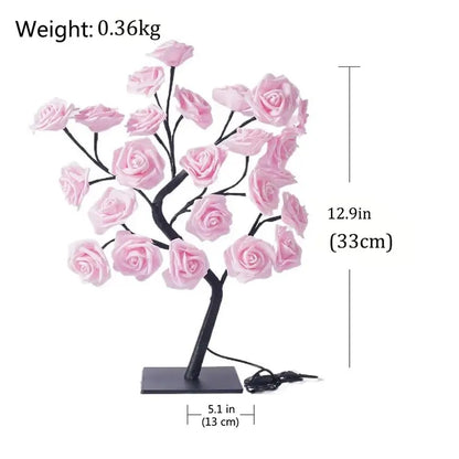 24 LED Rose Tree Fairy Lights – USB Table Lamp for Bedroom, Christmas, Wedding & Home Decor SKYNIX