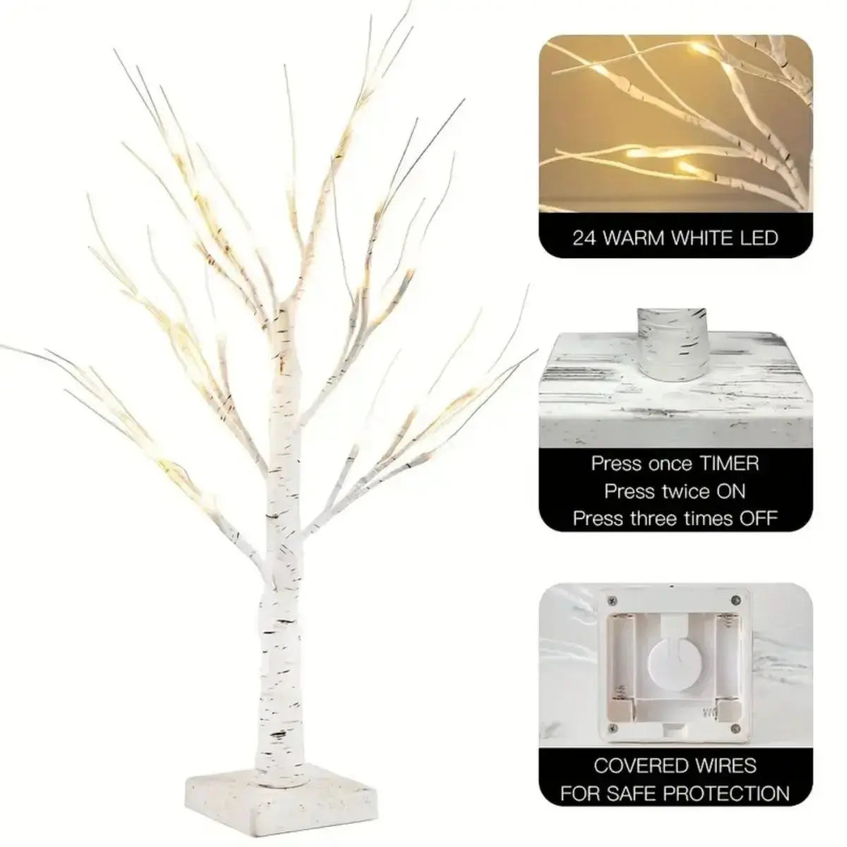 24in USB/Battery Birch Tree Light – Holiday Landscape Decor Lamp SKYNIX