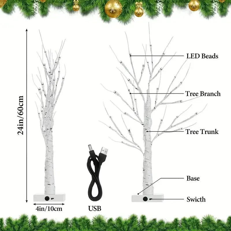 24in USB/Battery Birch Tree Light – Holiday Landscape Decor Lamp SKYNIX