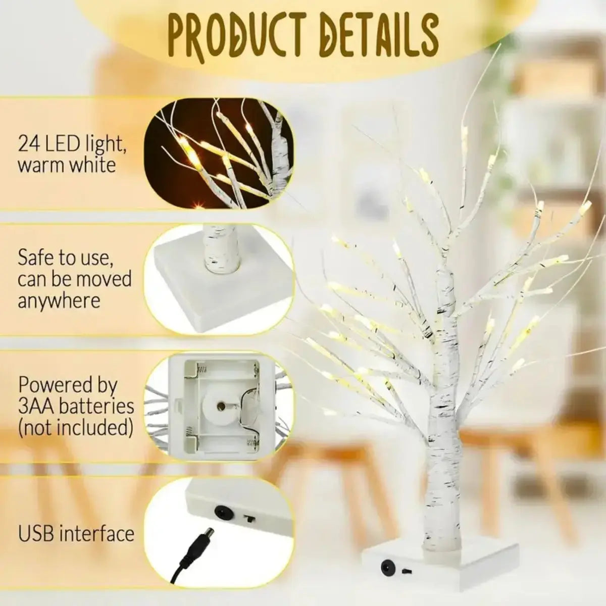 24in USB/Battery Birch Tree Light – Holiday Landscape Decor Lamp SKYNIX