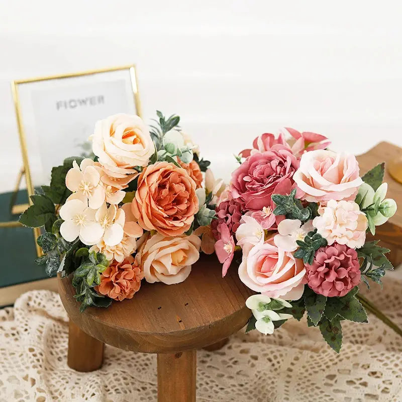 7 Heads Artificial Roses Silk Peonies & Hydrangea Bouquet – Fake Wedding Flowers for Home Decor & Bridal Arrangements SKYNIX