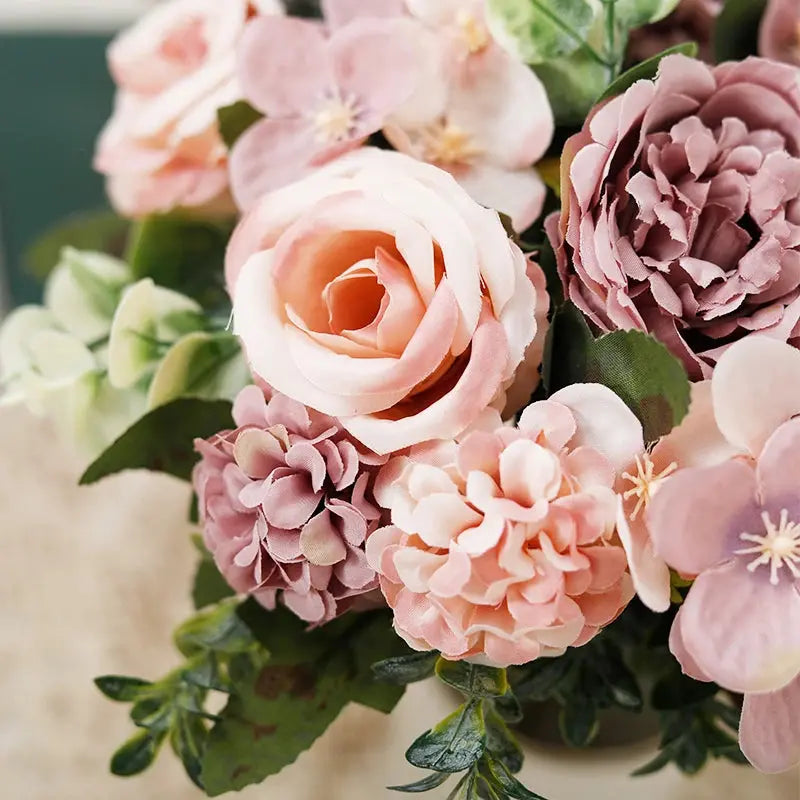 7 Heads Artificial Roses Silk Peonies & Hydrangea Bouquet – Fake Wedding Flowers for Home Decor & Bridal Arrangements SKYNIX