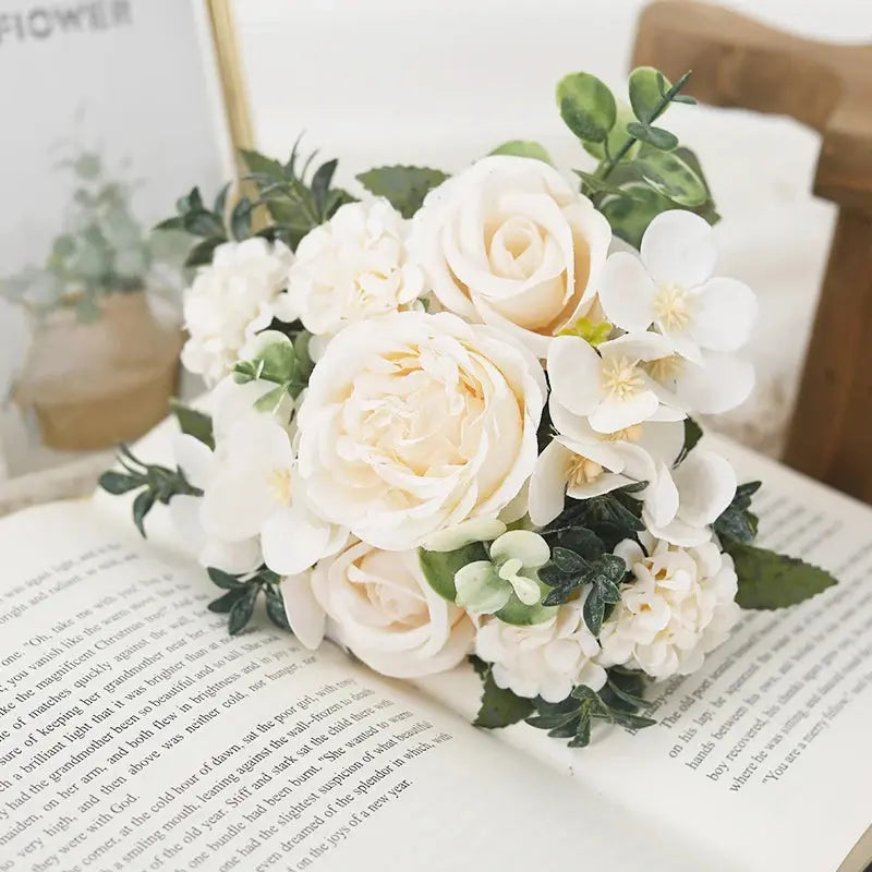 7 Heads Artificial Roses Silk Peonies & Hydrangea Bouquet – Fake Wedding Flowers for Home Decor & Bridal Arrangements SKYNIX