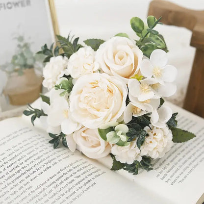 7 Heads Artificial Roses Silk Peonies & Hydrangea Bouquet – Fake Wedding Flowers for Home Decor & Bridal Arrangements SKYNIX