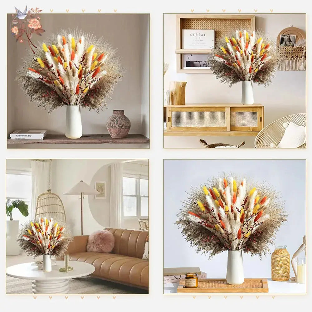 85pcs Natural Pampas Grass Boho Dried Flower Bouquet for Home & Wedding SKYNIX