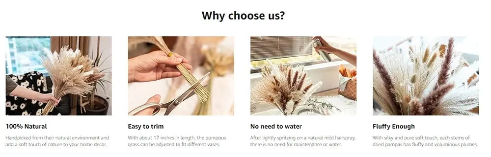 85pcs Natural Pampas Grass Boho Dried Flower Bouquet for Home & Wedding SKYNIX