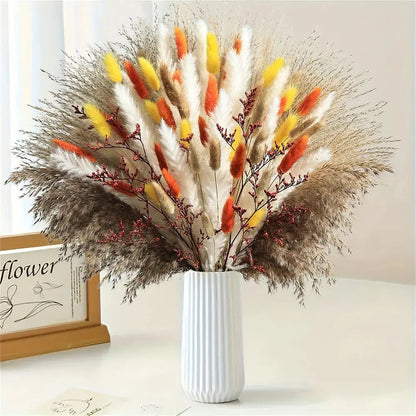 85pcs Natural Pampas Grass Boho Dried Flower Bouquet for Home & Wedding SKYNIX
