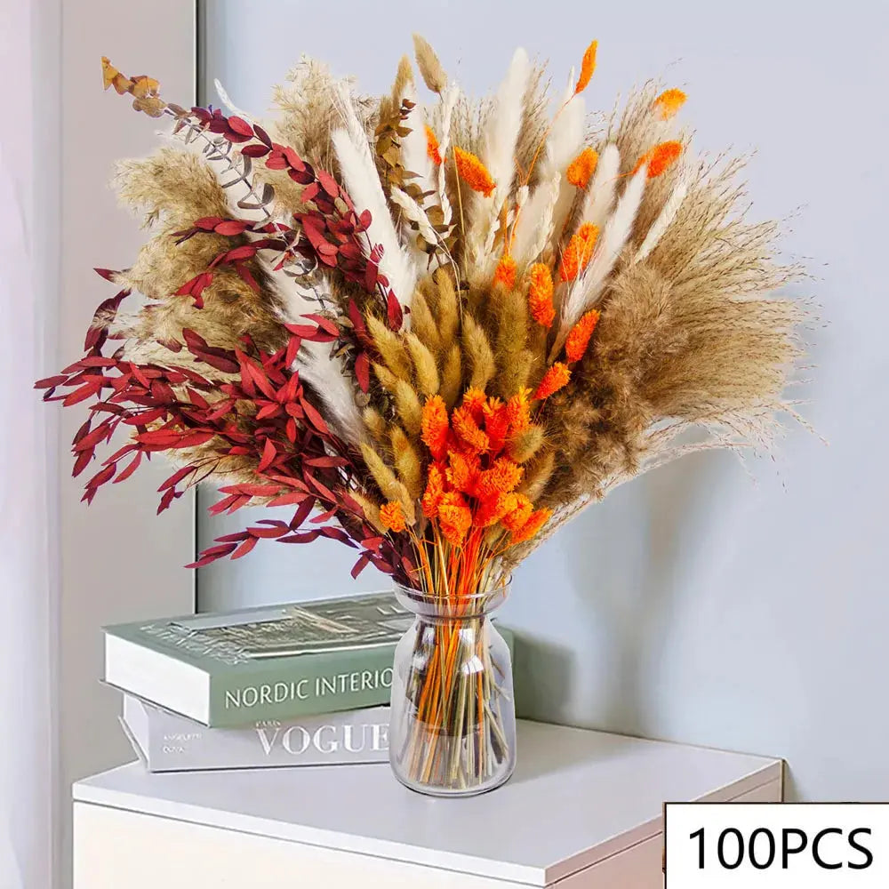 85pcs Natural Pampas Grass Boho Dried Flower Bouquet for Home & Wedding SKYNIX