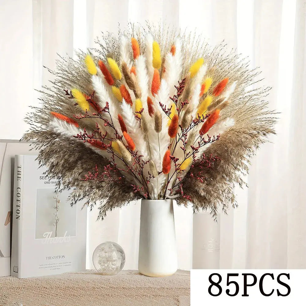 85pcs Natural Pampas Grass Boho Dried Flower Bouquet for Home & Wedding SKYNIX