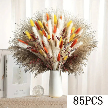 85pcs Natural Pampas Grass Boho Dried Flower Bouquet for Home & Wedding SKYNIX