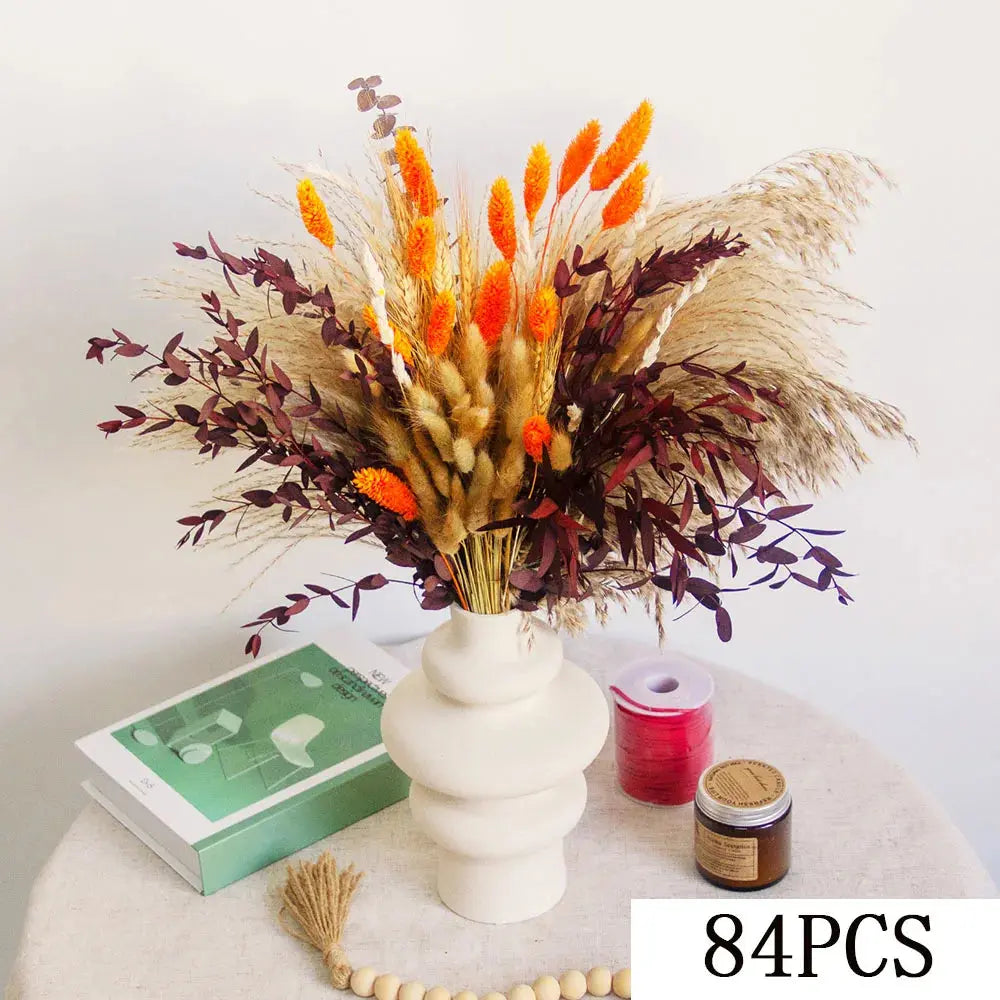 85pcs Natural Pampas Grass Boho Dried Flower Bouquet for Home & Wedding SKYNIX