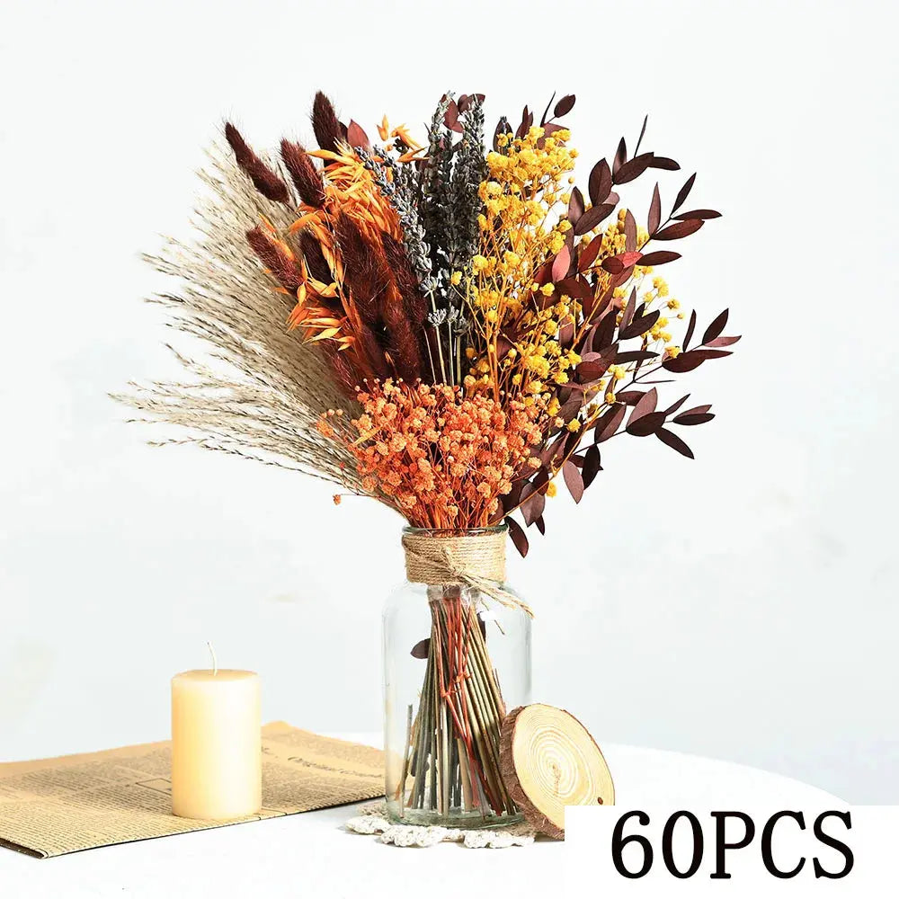 85pcs Natural Pampas Grass Boho Dried Flower Bouquet for Home & Wedding SKYNIX