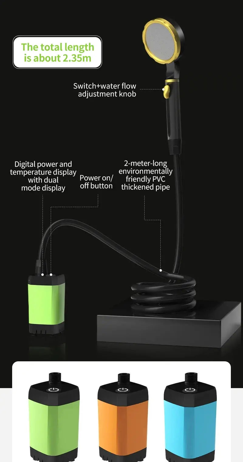 Camping Shower Pump – Outdoor RV Shower Kit with Digital Display & 6000mAh Rechargeable Battery SKYNIX