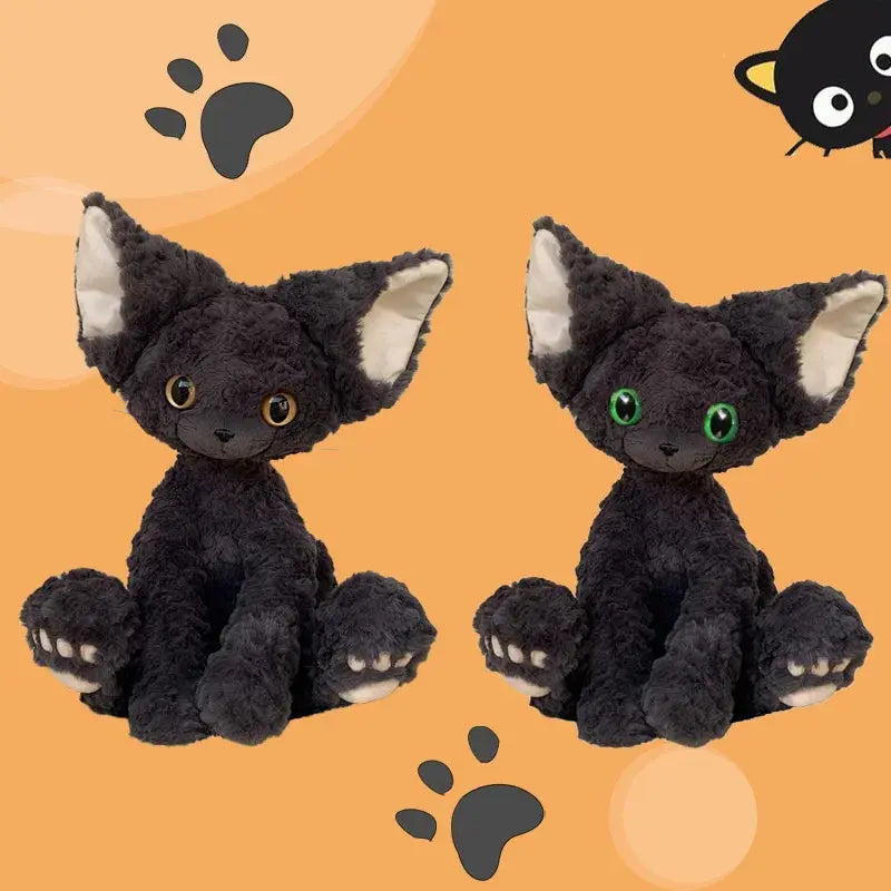 Cute KUKI Black Cat Plush Toy – Long Hair Stuffed Animal Doll with Yellow Green Eyes – Soft Throw Pillow Gift for Kids & Cat Lovers SKYNIX