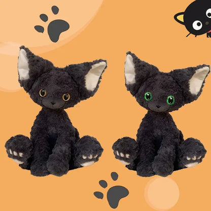 Cute KUKI Black Cat Plush Toy – Long Hair Stuffed Animal Doll with Yellow Green Eyes – Soft Throw Pillow Gift for Kids & Cat Lovers SKYNIX