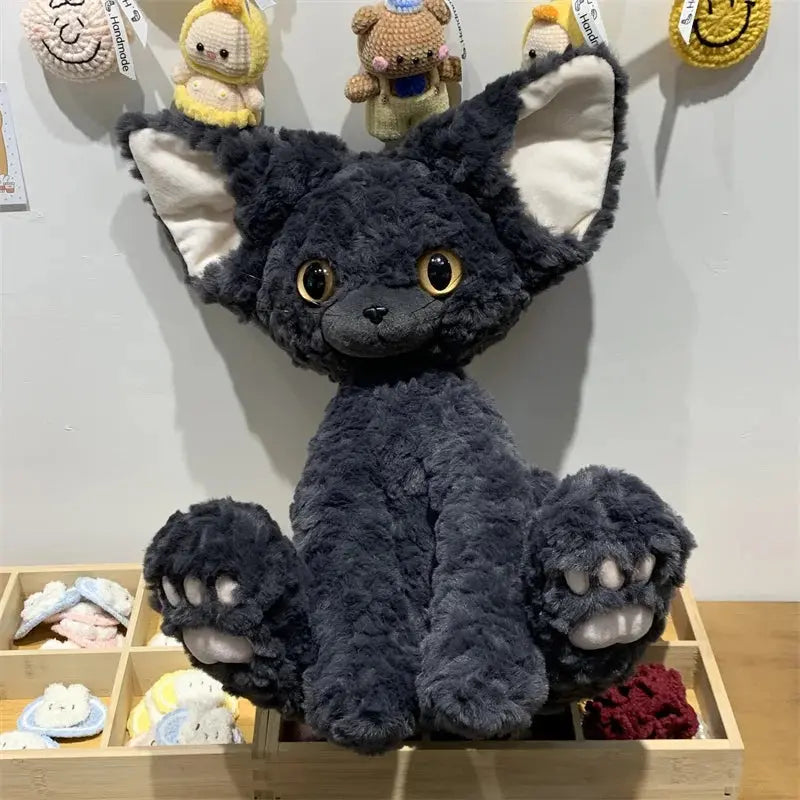 Cute KUKI Black Cat Plush Toy – Long Hair Stuffed Animal Doll with Yellow Green Eyes – Soft Throw Pillow Gift for Kids & Cat Lovers SKYNIX