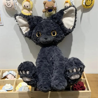 Cute KUKI Black Cat Plush Toy – Long Hair Stuffed Animal Doll with Yellow Green Eyes – Soft Throw Pillow Gift for Kids & Cat Lovers SKYNIX