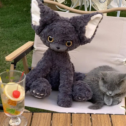 Cute KUKI Black Cat Plush Toy – Long Hair Stuffed Animal Doll with Yellow Green Eyes – Soft Throw Pillow Gift for Kids & Cat Lovers SKYNIX