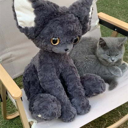 Cute KUKI Black Cat Plush Toy – Long Hair Stuffed Animal Doll with Yellow Green Eyes – Soft Throw Pillow Gift for Kids & Cat Lovers SKYNIX