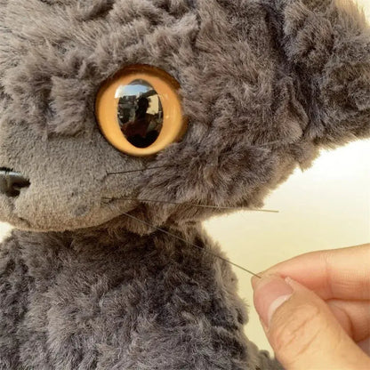 Cute KUKI Black Cat Plush Toy – Long Hair Stuffed Animal Doll with Yellow Green Eyes – Soft Throw Pillow Gift for Kids & Cat Lovers SKYNIX