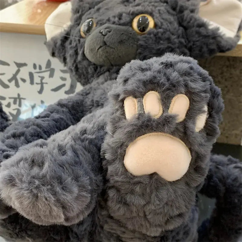 Cute KUKI Black Cat Plush Toy – Long Hair Stuffed Animal Doll with Yellow Green Eyes – Soft Throw Pillow Gift for Kids & Cat Lovers SKYNIX