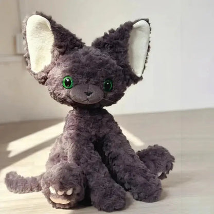 Cute KUKI Black Cat Plush Toy – Long Hair Stuffed Animal Doll with Yellow Green Eyes – Soft Throw Pillow Gift for Kids & Cat Lovers SKYNIX