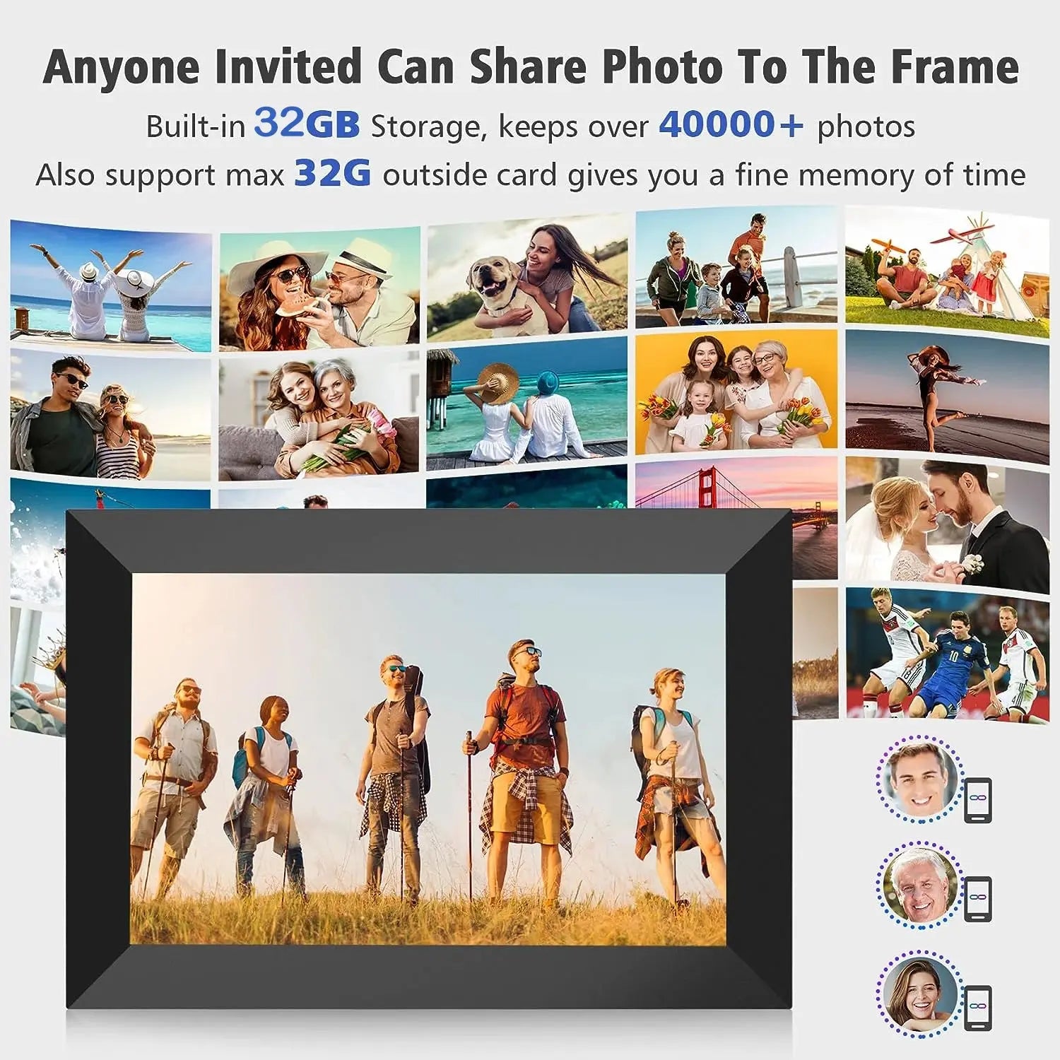 Frameo 10.1" WiFi Digital Photo Frame – 32GB/64GB Storage, Touchscreen, Wall Mountable SKYNIX