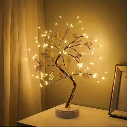 Golden Leaf LED Tree Light – 72 LEDs, Touch Control, USB/Battery Powered Copper Wire Lamp for Home & Holiday Decor SKYNIX