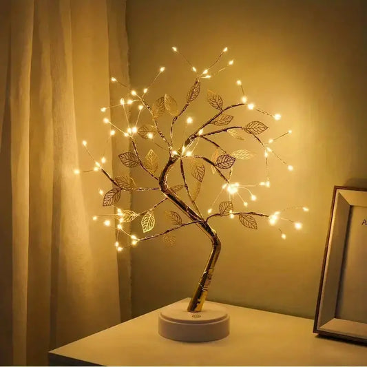 Golden Leaf LED Tree Light – 72 LEDs, Touch Control, USB/Battery Powered Copper Wire Lamp for Home & Holiday Decor SKYNIX
