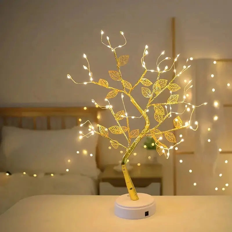 Golden Leaf LED Tree Light – 72 LEDs, Touch Control, USB/Battery Powered Copper Wire Lamp for Home & Holiday Decor SKYNIX
