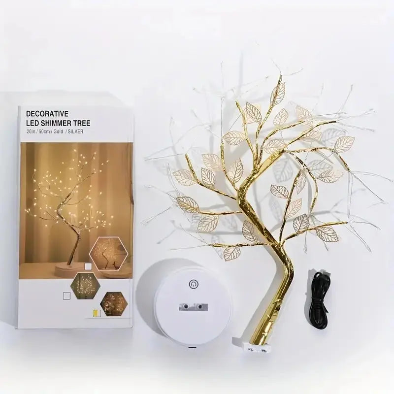 Golden Leaf LED Tree Light – 72 LEDs, Touch Control, USB/Battery Powered Copper Wire Lamp for Home & Holiday Decor SKYNIX