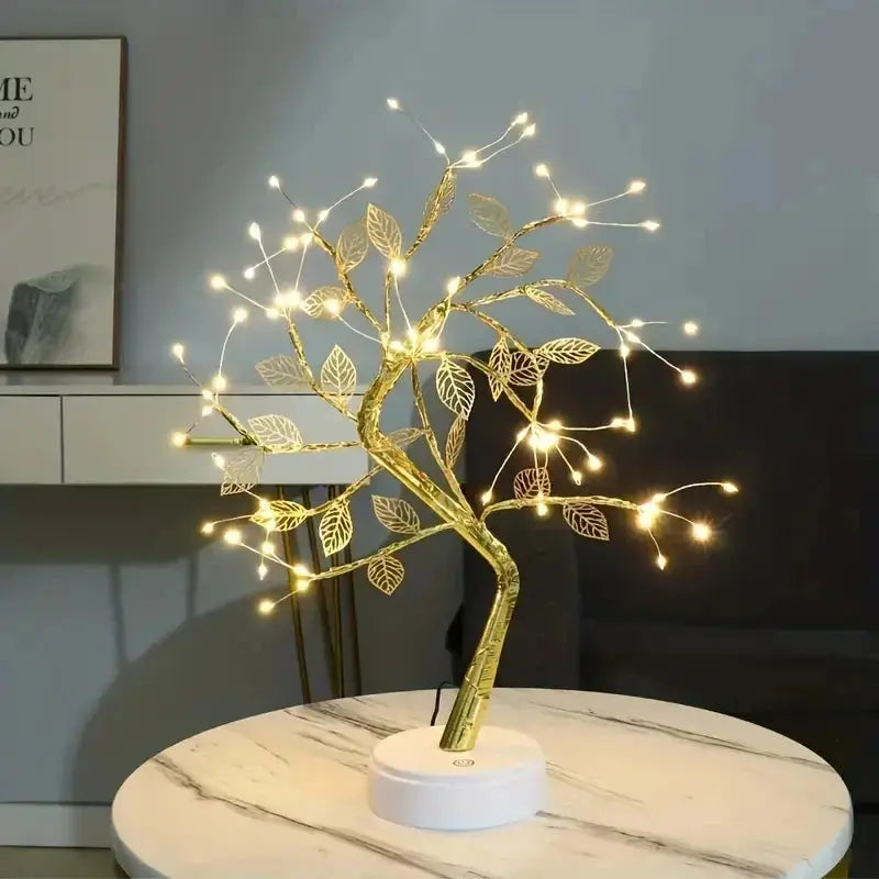 Golden Leaf LED Tree Light – 72 LEDs, Touch Control, USB/Battery Powered Copper Wire Lamp for Home & Holiday Decor SKYNIX
