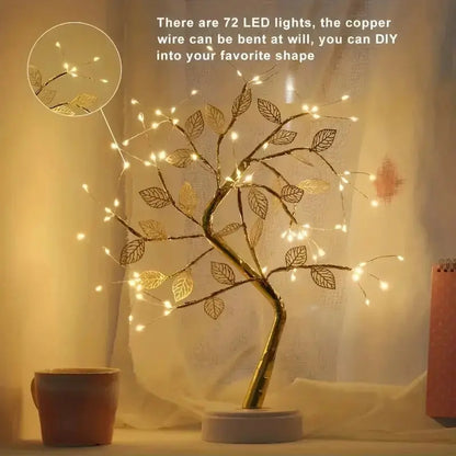 Golden Leaf LED Tree Light – 72 LEDs, Touch Control, USB/Battery Powered Copper Wire Lamp for Home & Holiday Decor SKYNIX