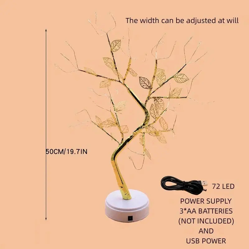 Golden Leaf LED Tree Light – 72 LEDs, Touch Control, USB/Battery Powered Copper Wire Lamp for Home & Holiday Decor SKYNIX