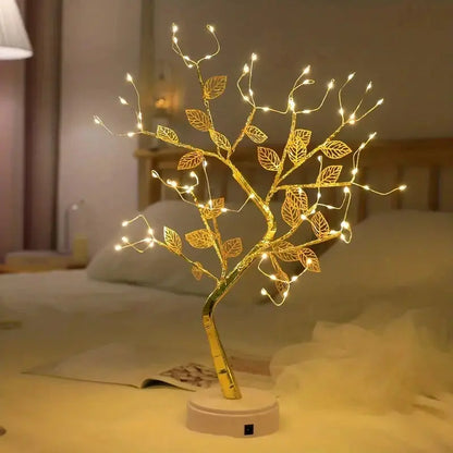 Golden Leaf LED Tree Light – 72 LEDs, Touch Control, USB/Battery Powered Copper Wire Lamp for Home & Holiday Decor SKYNIX