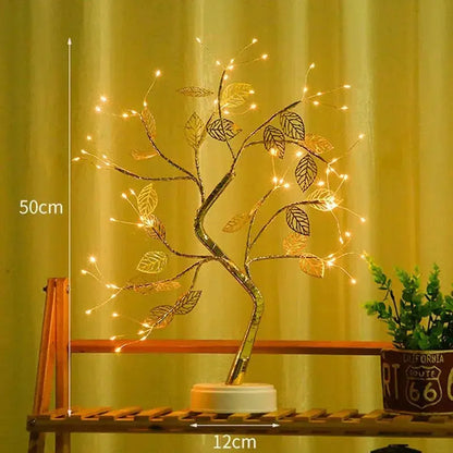 Golden Leaf LED Tree Light – 72 LEDs, Touch Control, USB/Battery Powered Copper Wire Lamp for Home & Holiday Decor SKYNIX