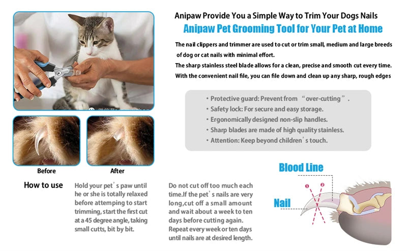 Professional Pet Nail Clipper with Safety Guard – Stainless Steel Grooming Scissors for Cats & Dogs, Safe Claw Care Tool