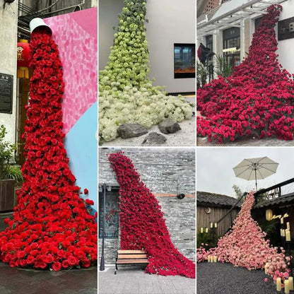 Large Red Rose Waterfall Artificial Flowers – DIY Wedding Backdrop & Event Decor Display SKYNIX