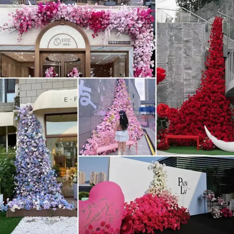 Large Red Rose Waterfall Artificial Flowers – DIY Wedding Backdrop & Event Decor Display SKYNIX