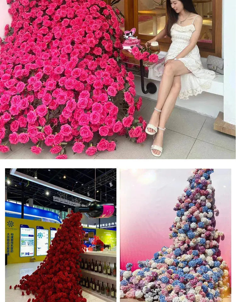 Large Red Rose Waterfall Artificial Flowers – DIY Wedding Backdrop & Event Decor Display SKYNIX