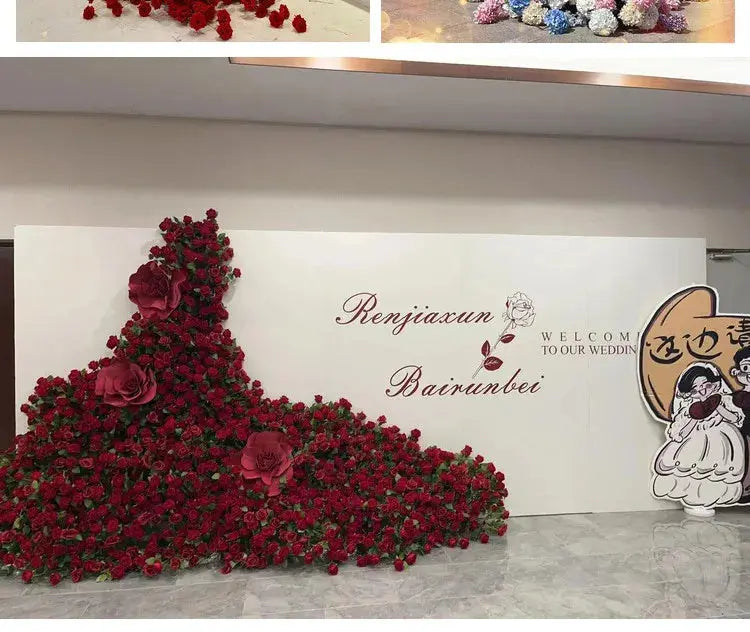 Large Red Rose Waterfall Artificial Flowers – DIY Wedding Backdrop & Event Decor Display SKYNIX