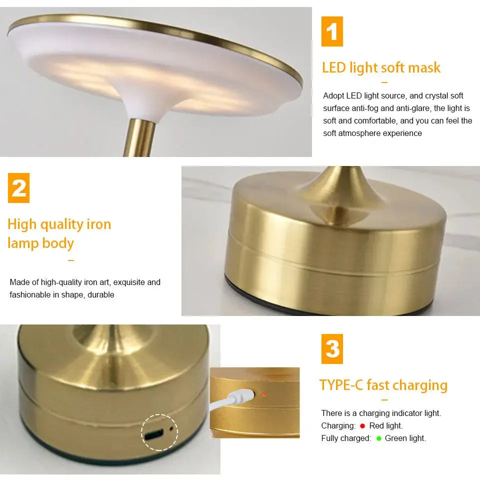 Modern Touch Sensor LED Table Lamp – USB Rechargeable | Dimmable Metal Night Light SKYNIX