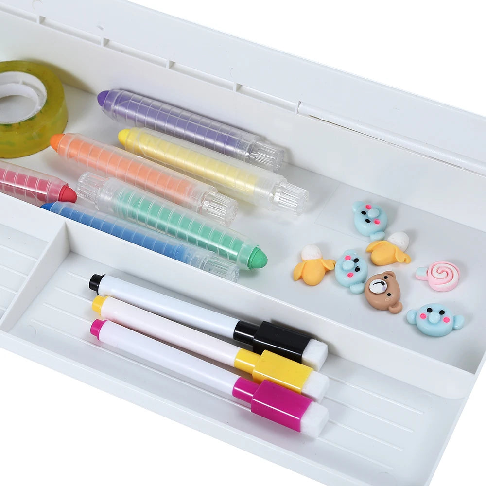 Pizarra blanca de vidrio con cajón de escritorio 