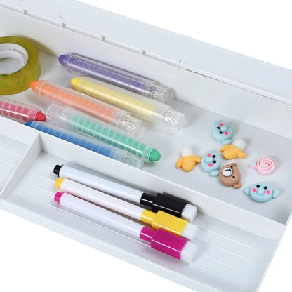 Pizarra blanca de vidrio con cajón de escritorio 