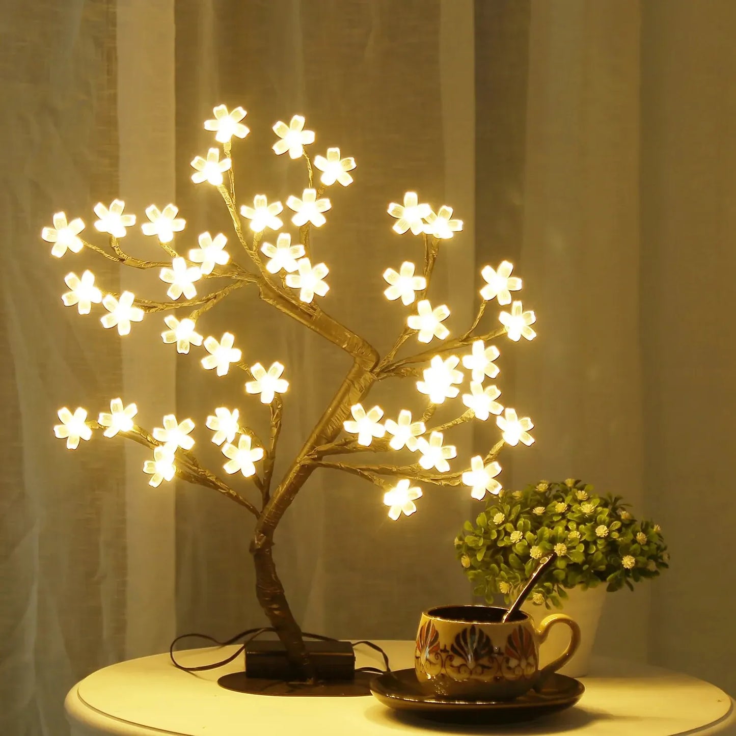 Cherry Blossom Tree Light 17" – 40 LED Artificial Flower Bonsai Lamp | USB & Battery Powered Tabletop Décor Gift